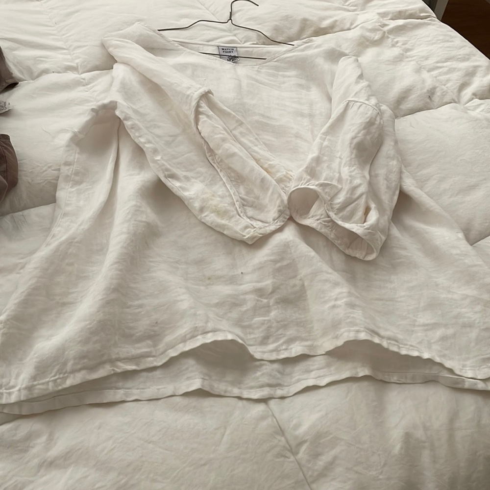 Top linen cream with 3/4 sleeve loose fit